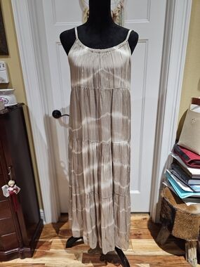 Women's Silk Cream Tie-Dye Spaghetti-Strap Maxi Dress